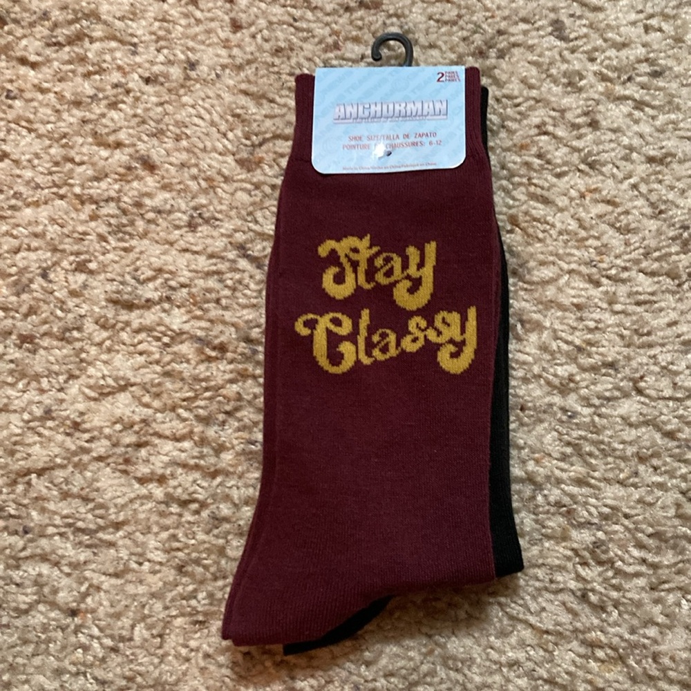 Mens Crew Socks Anchorman The Legend Of Ron Burgundy 2-Pack - Picture 3 of 5